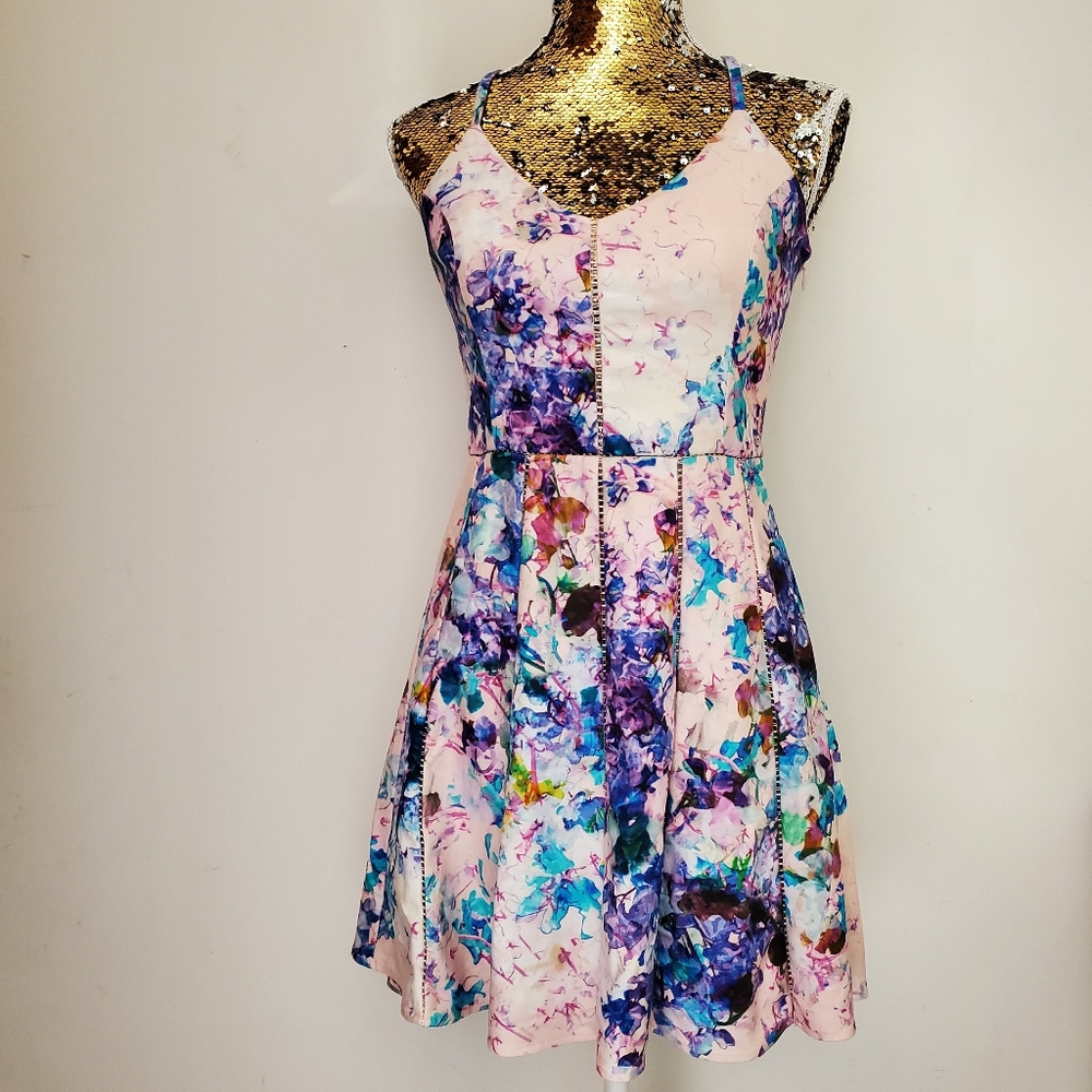 Parker Pink Floral Mini Dress With Cut Out Design